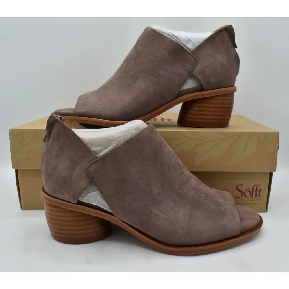 Sofft Womens 9 Carleigh‎ Lavender Grey Leather Heeled Open Toe Sandals Shoes